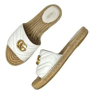 Gucci Women's White Quilted Leather Espadrille Slide Sandals - Size 36